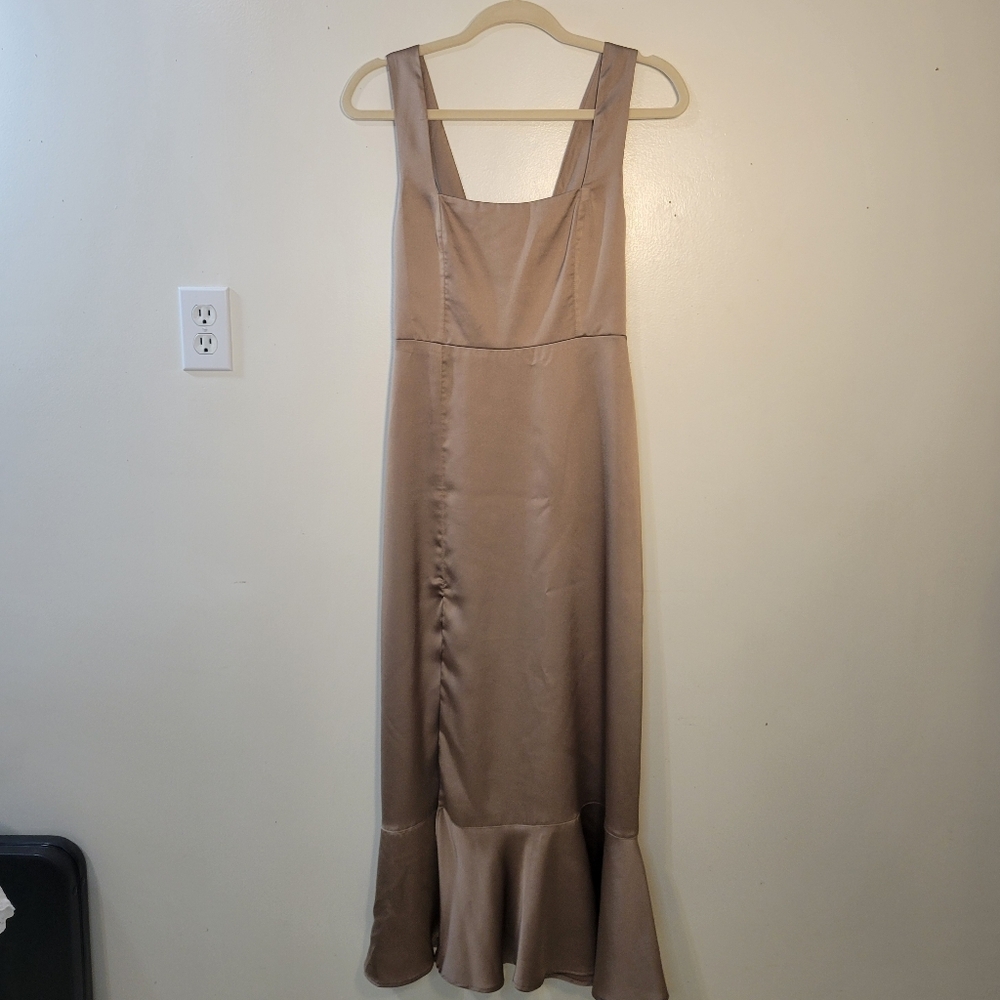 Show Me Your MuMu Taupe Satin Midi Slip Dress